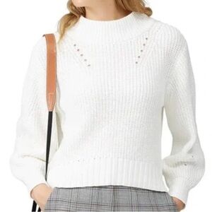 J. Crew Pointelle Crewneck Ivory Cotton Sweater Size L